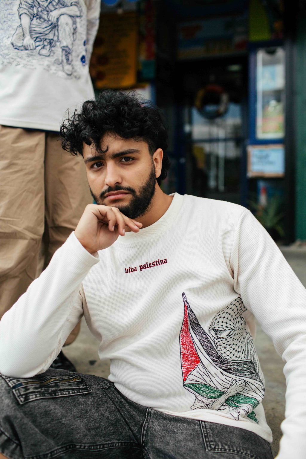 Viva Palestina Ribbed Embroidered Long Sleeve