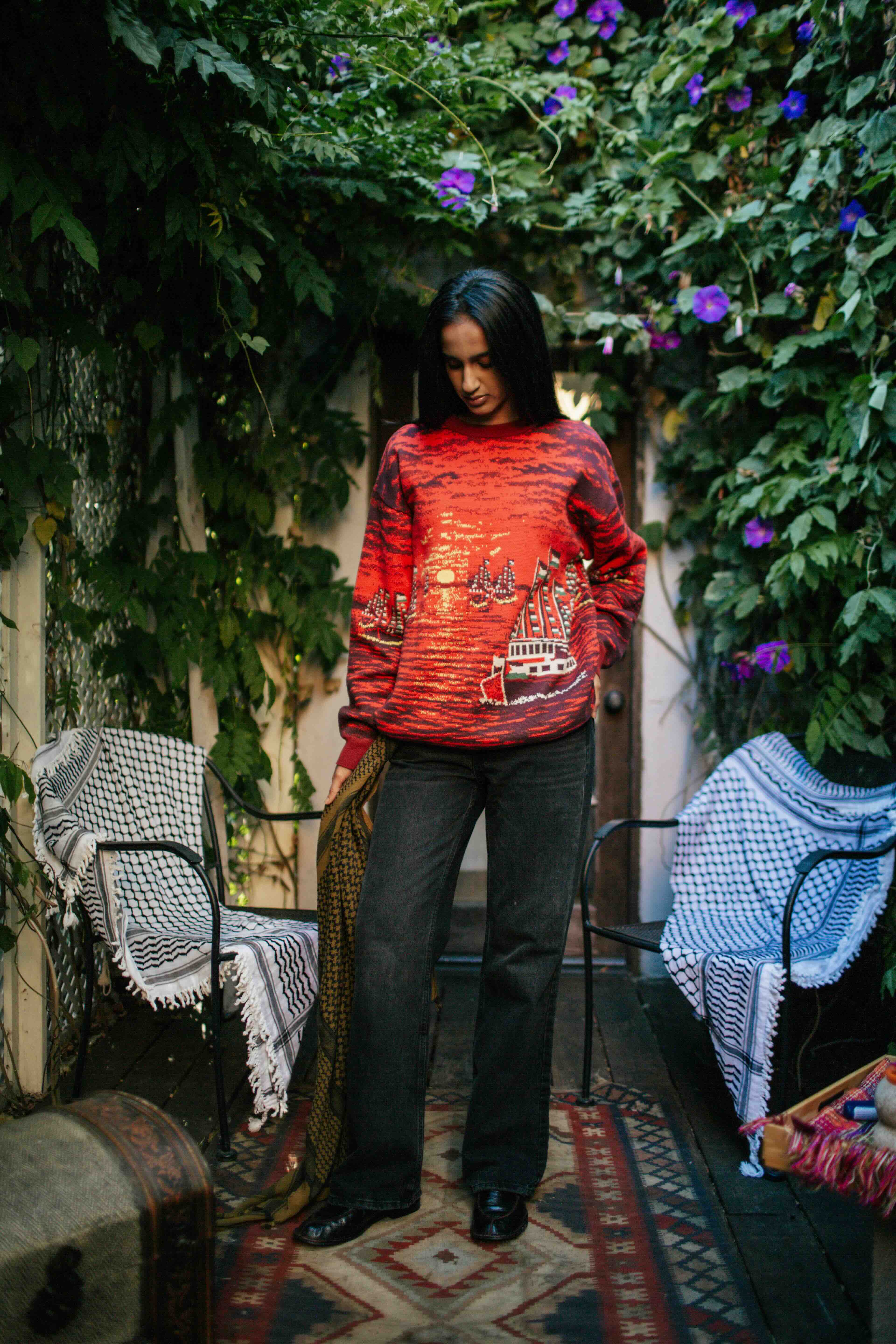 Global Sumud Flotilla Sweater - Sunset Red