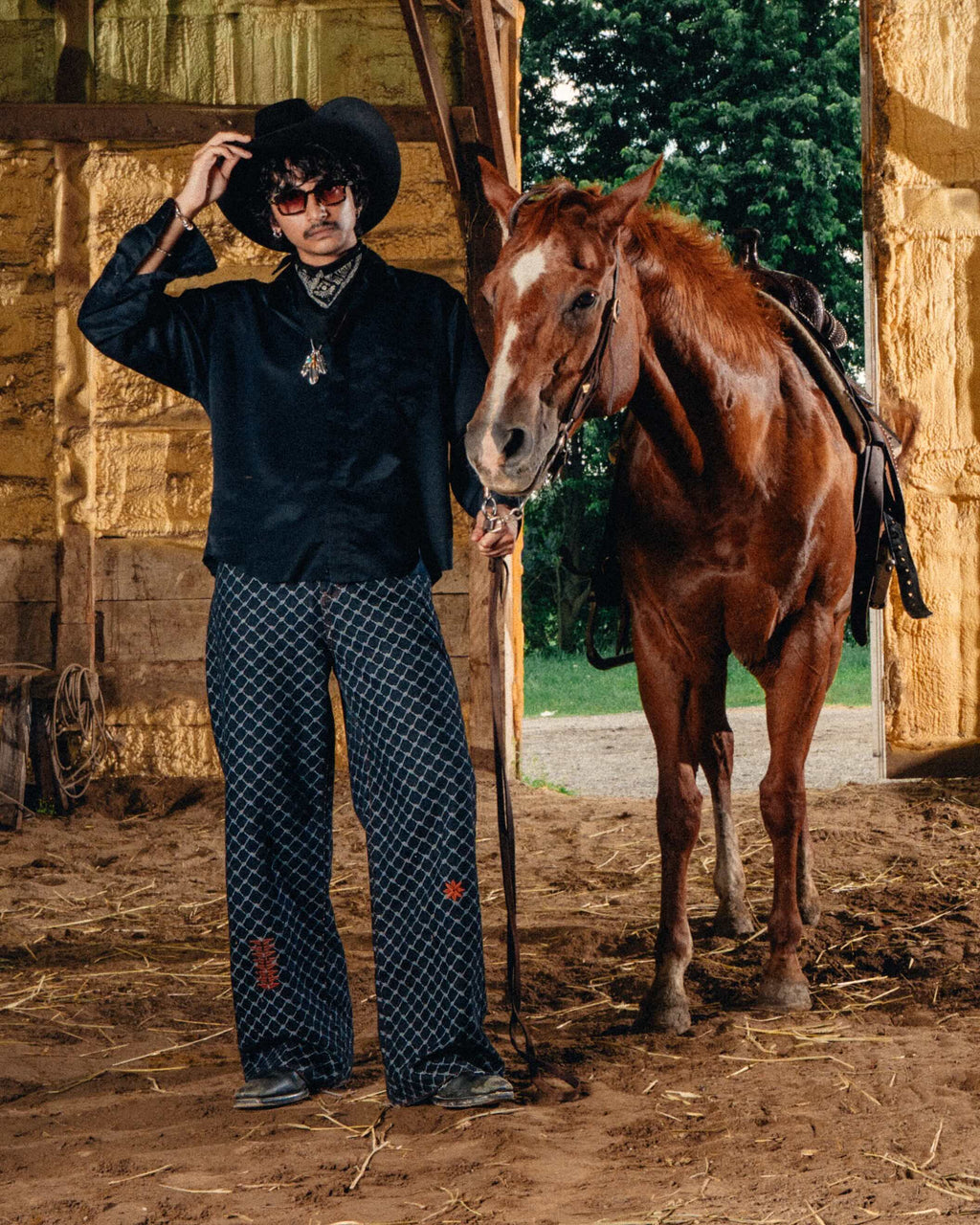 Kuffiyah Pinstripe Jeans - Western Black