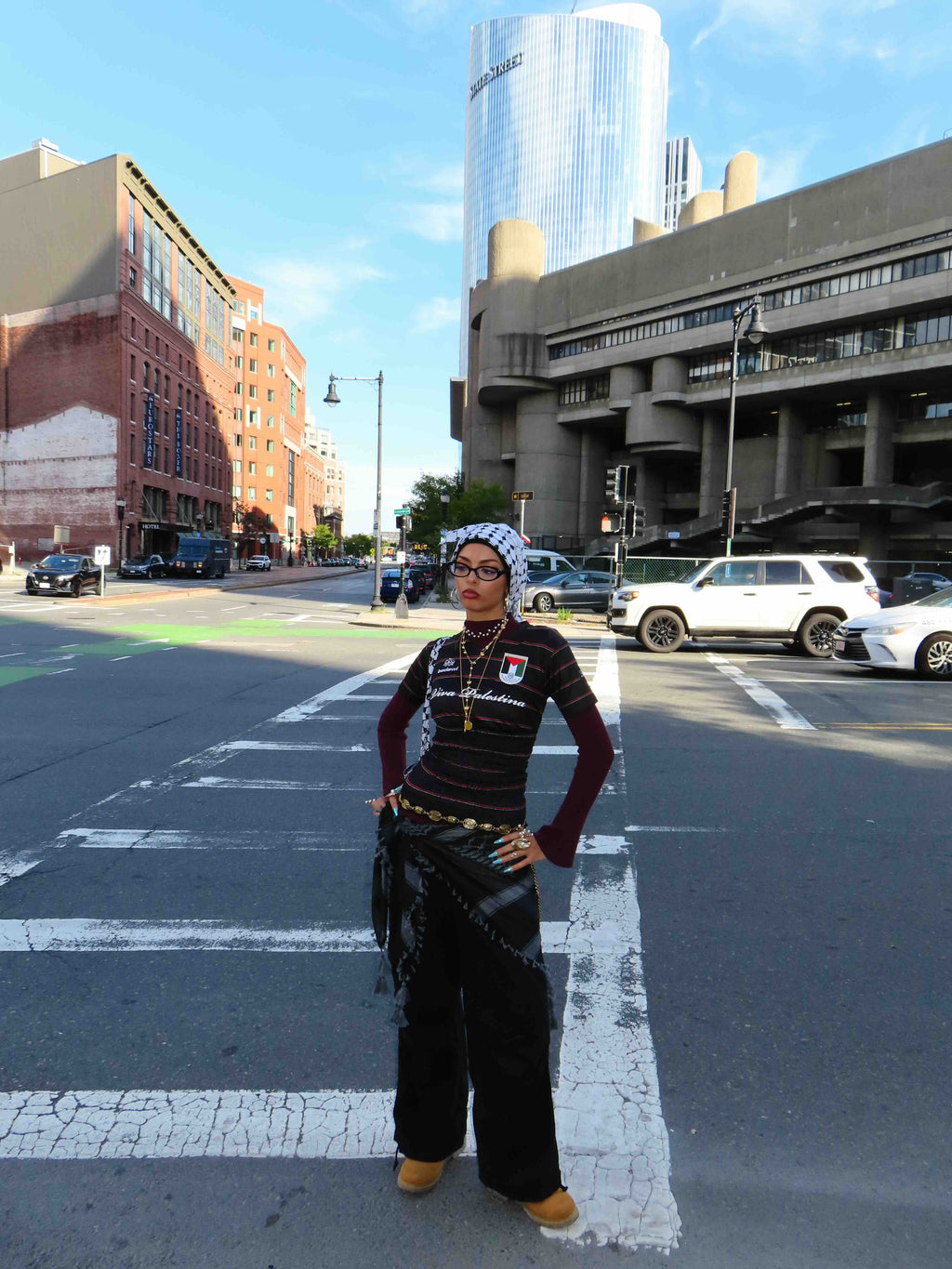 Viva Palestina '99 Ruched Jersey - Milano Black