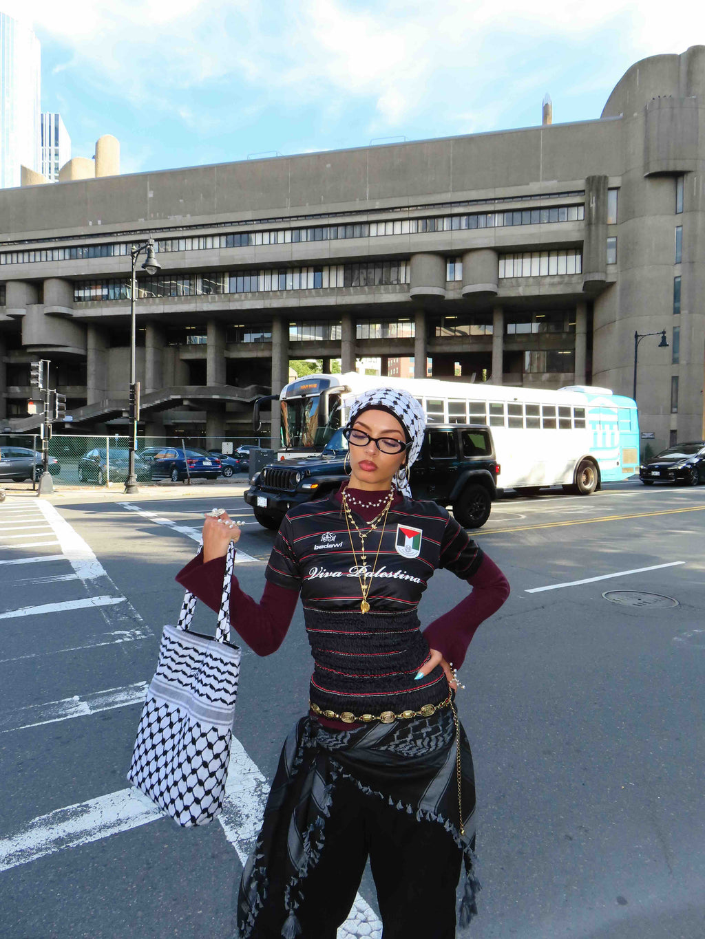 Viva Palestina '99 Ruched Jersey - Milano Black
