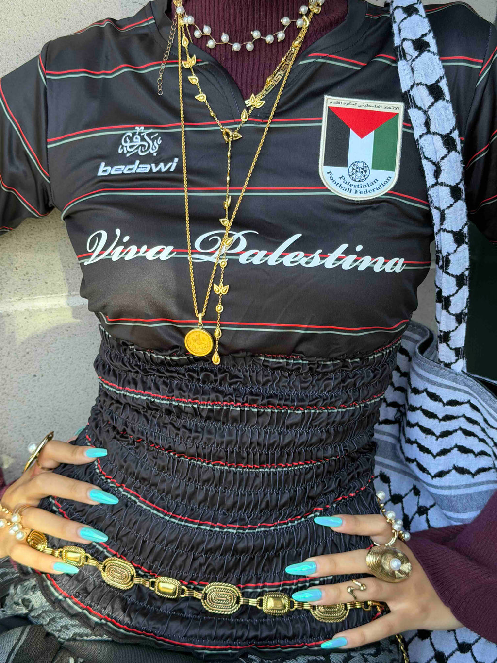 Viva Palestina '99 Ruched Jersey - Milano Black