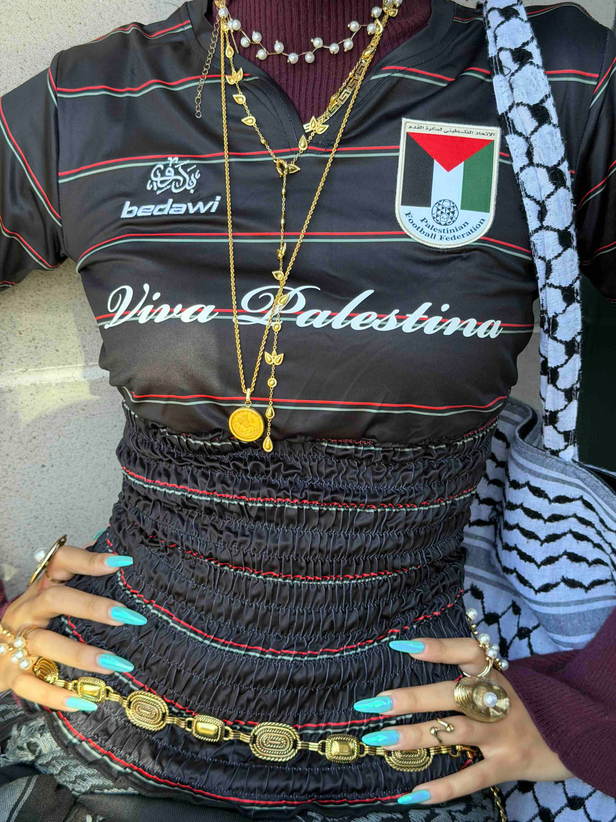 Viva Palestina '99 Ruched Jersey - Milano Black